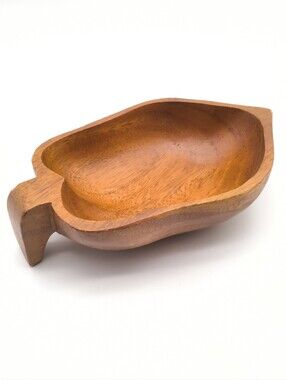Vintage Hand-Carved Monkey Pod Wood Pear Bowl - MCM Boho